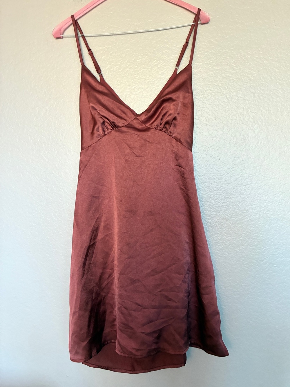 Blush BJ Dusty Rose Mauve Satin Slip Babydoll Dress Cutout Back Tie Detail Y2K L
